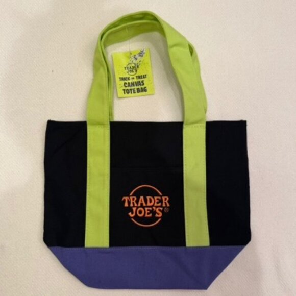 Trader Joe’s Mini Canvas Tote Bag Black Multi Limited Edition NWT - Picture 1 of 2